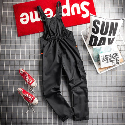 Men Long Sleeve Cargo Overalls Bib Pants Zipper Pockets Rompers Jumpsuit Fashion Labor Casual Coveralls Plus Size S-4xl