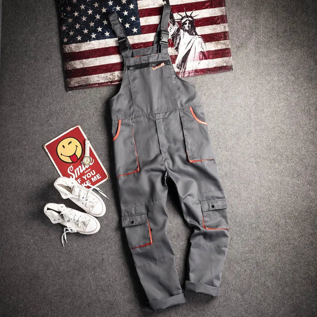 Bib Overalls Mens Women Work Clothing Plus Size Protective Coveralls Strap Jumpsuit Multi Pockets Uniform Sleeveless Cargo Pants-KarWorkwear