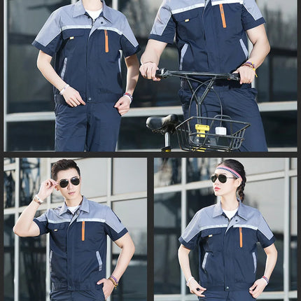 Summer Work Clothing Men Working Coveralls Reflective Tape Thin Breathable Uniforms Factory Workshop Service Car Repairman Suits-KarWorkwear