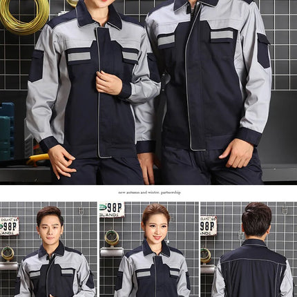 2020spring Autumn Reflective Work Clothing Set Men Women Wear-resistant Coveralls Auto Repair Factory Workshop Uniforms-KarWorkwear