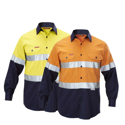 Hard Yakka Work Shirt Hi-Vis Taped Safety Long Sleeve Cotton Drill Y07990-KarWorkwear