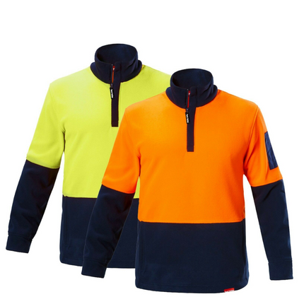 Hard Yakka Work Jumper Hi-Vis 2 Tone Brushed Fleece 1/4 Zip Winter Y19330-KarWorkwear