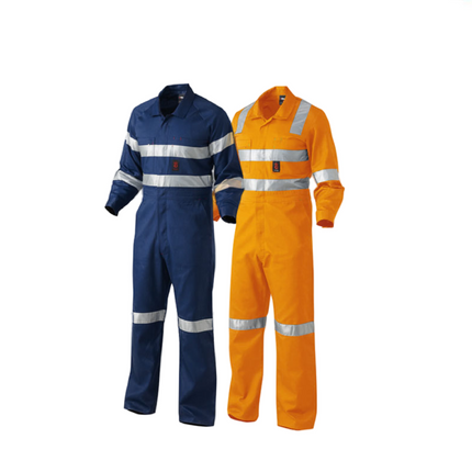 KingGee Mens Lightweight Cotton Drill Overalls Hi-Vis Taped Safety Work K51305-KarWorkwear