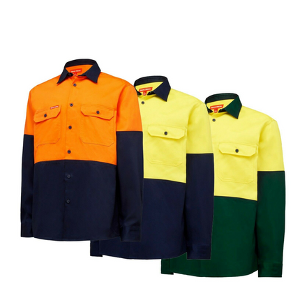 Work Hard Yakka Core Hi-Vis Work Shirt Strong Tough Farm Cotton Drill L/S Y04605-KarWorkwear