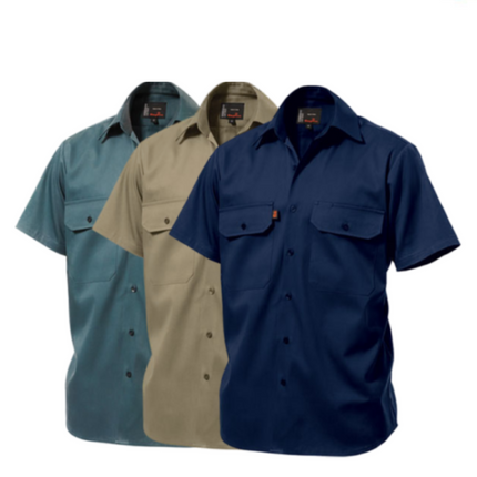 KingGee Mens Open Front Drill Shirt S/S Reinforced Work Cotton Comfy K04030-KarWorkwear