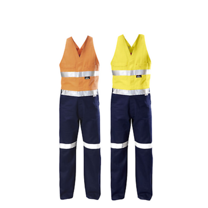 Mens Hard Yakka Hi-Vis 2 Tone Cotton Drill Action Overalls Work Taped Y01055-KarWorkwear