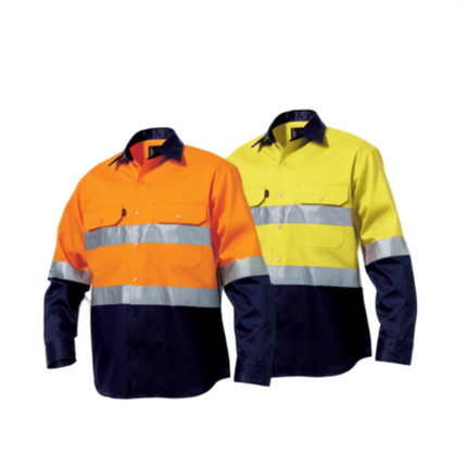 KingGee Mens Closed Front Hi-Vis Drill Shirt Long Sleeve Work Safety K54325-KarWorkwear
