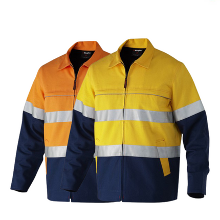 KingGee Mens Reflective Spliced Drill Jacket Cotton Flannel Work Safety K55905-KarWorkwear