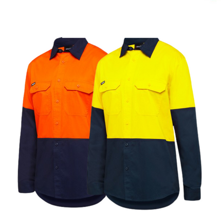 KingGee Mens Stretch Spliced Shirt Comfort Work Safety Cotton Hi-Vis Hem K04035-KarWorkwear