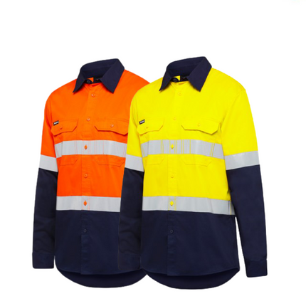 KingGee Mens Stretch Spliced Shirt Hi-Vis Tape Reflective Work Safety K04050-KarWorkwear