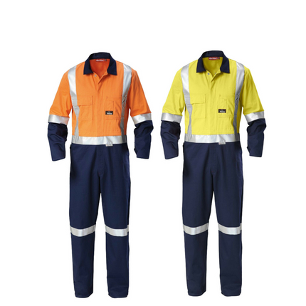 Mens Hard Yakka Hi-Vis Taped Cotton Safety Coverall Overalls Workwear Y00262-KarWorkwear