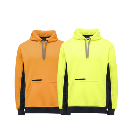 KingGee Mens Hi Vis Pull Over Hoodie Fleece Drawstring Work Safe Safety K55033-KarWorkwear
