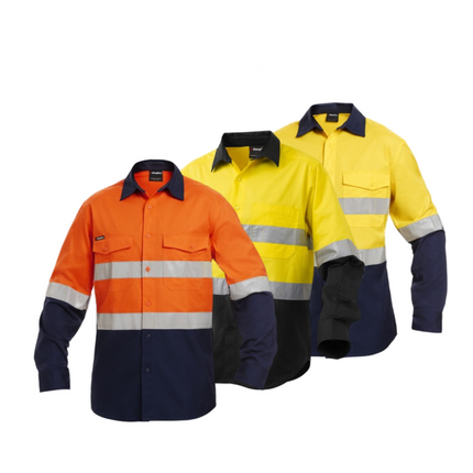 KingGee Mens Workcool Hi-Vis Taped Shirt Long Sleeve Work Lightweight K54880-KarWorkwear