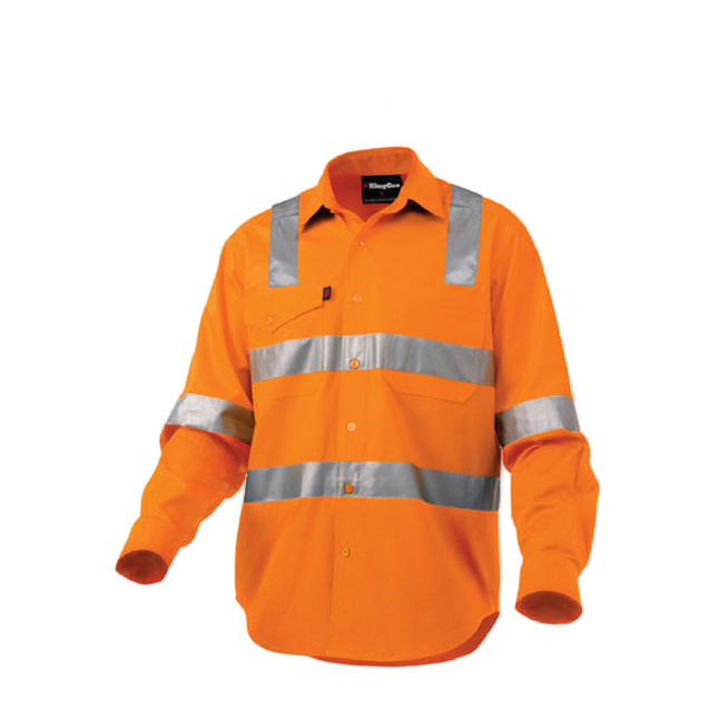 KingGee Mens Workcool Reflective Hi-Vis Work Shirt X Pattern Taped Safety K54895-KarWorkwear