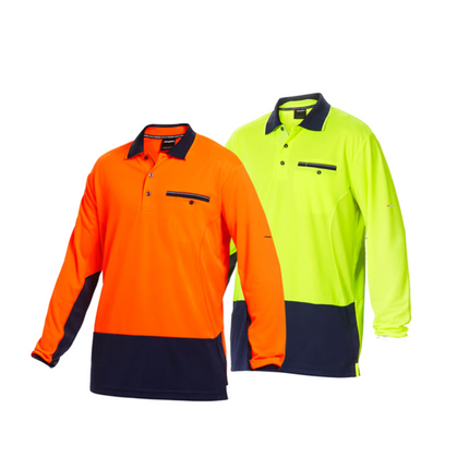 KingGee Mens Workcool Shirt Top Hi-Vis Polo Long Sleeve Work Safety K54840-KarWorkwear