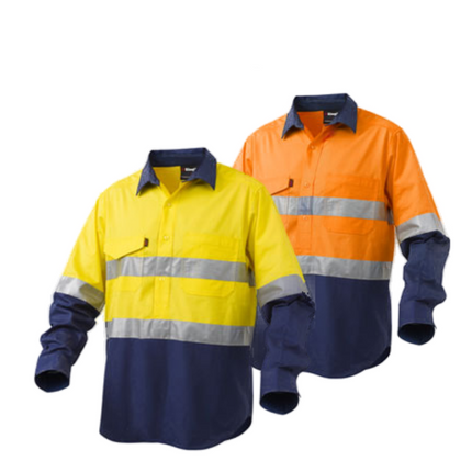 KingGee Mens Workcool Taped Hi-Vis Closed Front Shirt Long Sleeve Work K54886-KarWorkwear