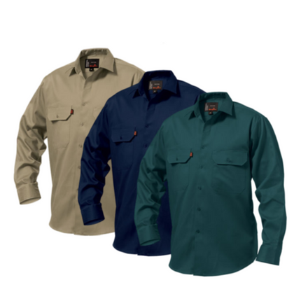 KingGee Open Front Drill Shirt Reinforced Stitching Tough Workwear K04010-KarWorkwear