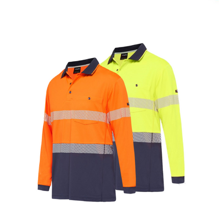 KingGee Mens Hi-Vis Workcool Summer Polo Shirt Long Sleeve Taped Work K54225-KarWorkwear