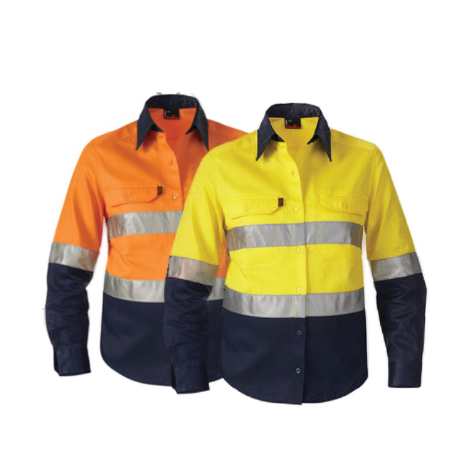 KingGee Womens Hi-Vis Cotton Drill Shirt L/S Reflective Tape Work Safety K44532-KarWorkwear