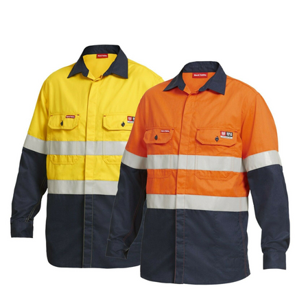 Mens Hard Yakka Protect Mining Work Hi-Vis Fire Resistant Safety Shirt Y04350-KarWorkwear