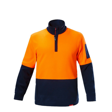 Hard Yakka Work Jumper Hi-Vis 2 Tone Brushed Fleece 1/4 Zip Winter Y19330-KarWorkwear