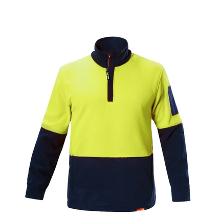 Hard Yakka Work Jumper Hi-Vis 2 Tone Brushed Fleece 1/4 Zip Winter Y19330-KarWorkwear