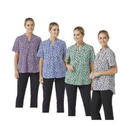 NNT Womens Petal Print Short Sleeve Tunic Mandarin Collar Neckline CATUHU-KarWorkwear