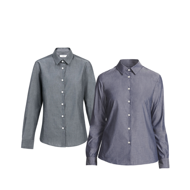 NNT Womens Chambray Long Sleeve Formal Shirt Comfy Straight Back Business CATU69-KarWorkwear