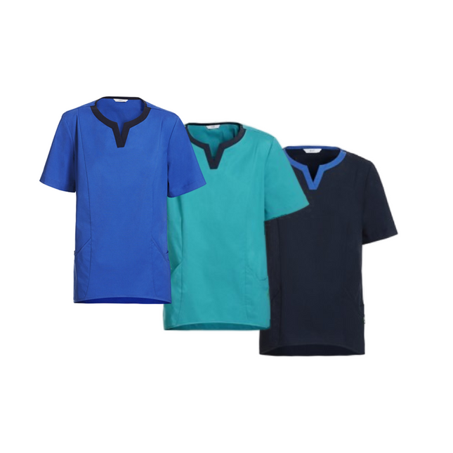 NNT Womens Round Neck Fleming Scrub Top Aerosilver Yarn Pen Pocket Nurse CATU5A-KarWorkwear