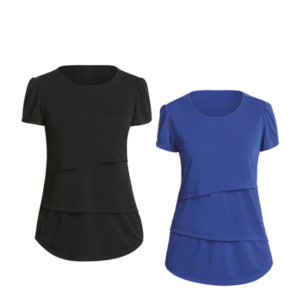 NNT Womens Short Sleeve Layered Top Curved Hemline Formal Comfy Business CATU7C-KarWorkwear