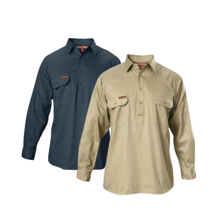 Hard Yakka Cotton Drill Long Sleeve Closed Front Shirt Y07530-KarWorkwear