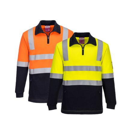 Portwest Flame Resistant Hi-Vis Brushed Fleece 1/2 Zip Jumper Comfortable MF202-KarWorkwear