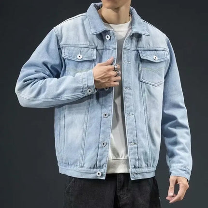 Winter velvet thickened denim jacket Korean style trendy men's versatile loose large size warm work jacket