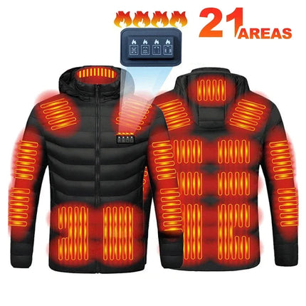 Male Intelligent Heating Workwear Jacket 2025 New USB Multi Control Fast Heating Coat Black Hooded Cotton Jacket Plus Size S-6XL