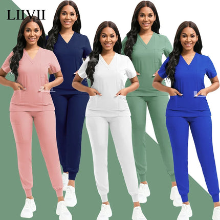 Medical Nurse Uniform 2Piece Workwear Medical Scrubs Set Hospital Uniform Surgery Dentist Overalls Spa Clinical Beauty Work Wear-KarWorkwear