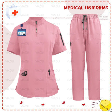 uniformes clinicos mujer Women Medical Uniforms Elastic Scrub Set Beauty Spa Hospital Surgical Top Pants Nursing Doctors Clothes-KarWorkwear