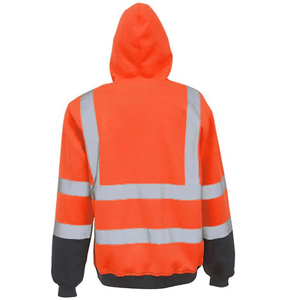 Men Reflective Stripe Hoodie Sweatshirt Long Sleeve Fitting Zipper Hooded Pullover Sanitation Workers Work Clothes Sweatshirt