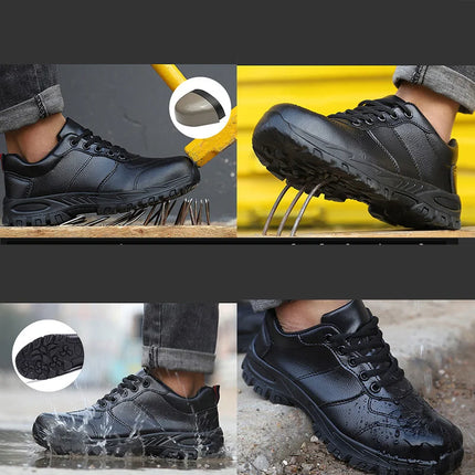 CHNMR New Water Proof Safety Shoes Men for Work Breathable Anti Smashing Sneaker For Men Blacke Leather Steel Toe Cap Sneakers-KarWorkwear