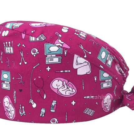 Cartoon Doctor Operating Room Pattern Printed Nursing Head Cap Lab Scrub Pet Hospital Surgical Hat Unisex Dentist Scrub Cap 2023
