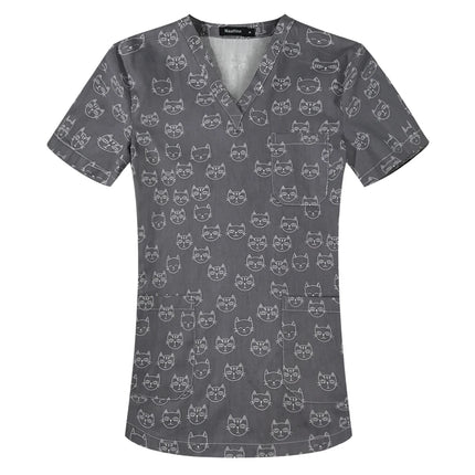 viaoli Cotton Cartoon print spa uniform beauty salon Pet shop uniform Fashion Slim Fit top scrub clothes women scrubs lab coat-KarWorkwear