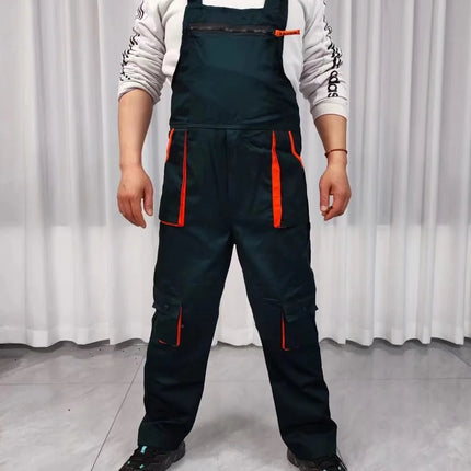 Men Long Sleeve Cargo Overalls Bib Pants Zipper Pockets Rompers Jumpsuit Fashion Labor Casual Coveralls Plus Size S-4xl