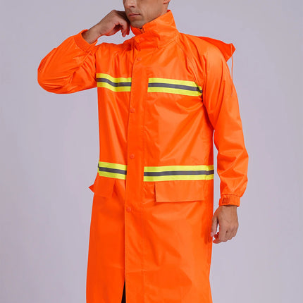 Adult Solid Color Raincoat Long Sleeve Hooded Reflective Stripe Jacket Traffic Office/Firefighter Work Uniform Emergency Poncho-KarWorkwear