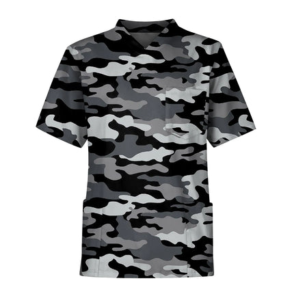 Men'S Camouflage Print Nurse Uniforms Short Sleeve Tops V-Neck Tops Working Pocket Blouse Male Men'S Clothing Uniform T-Shirts