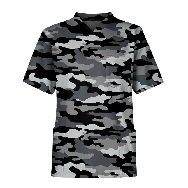Men'S Camouflage Print Nurse Uniforms Short Sleeve Tops V-Neck Tops Working Pocket Blouse Male Men'S Clothing Uniform T-Shirts