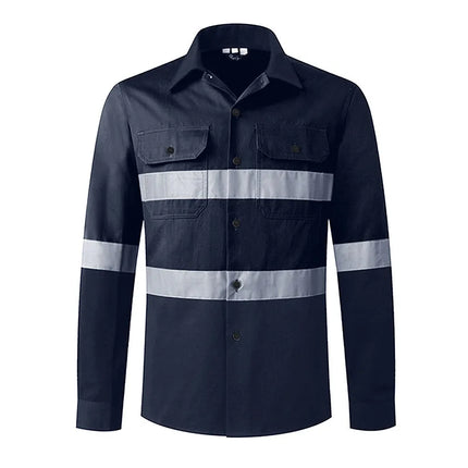 Miner Hi Vis Button Work Shirt for Men Reflective Yellow and Navy Blue Two Tone Safety Cotton Shirt