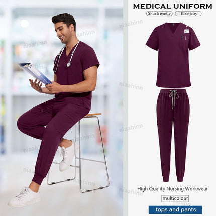 Wholesale Price Medical Scrubs Women Men Multicolour Scrub Top+pants Suit Short Sleeved Nursing Joggers Scrub Veterinary Uniform-KarWorkwear