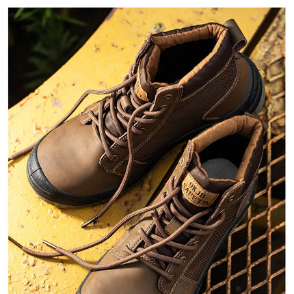 Safety shoes men's leather welding shoes anti-smashing, anti-puncture, non-slip sports Steel toe soft work boots for women-KarWorkwear