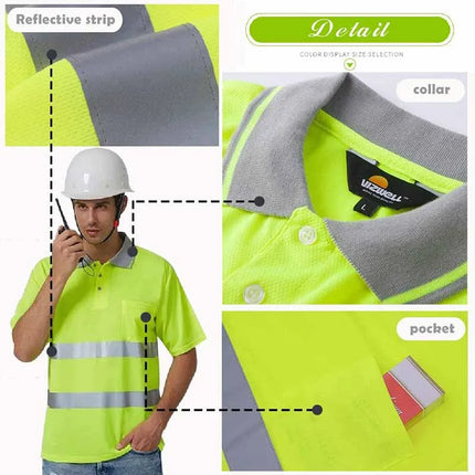 Safety Polo Shirt Custom Logo Work Uniform Motorcycle Cycling Sports Outdoor Reflective Clothing-KarWorkwear