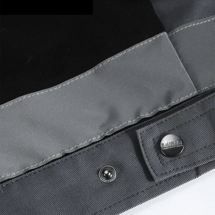 Work Jacket Men Reflective Stripes Black Gray Stitching Coveralls Outdoor CottonMulti-pockets Safety Wear-resistant Workwear