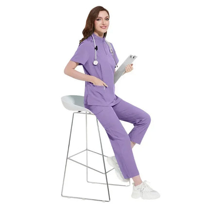 Hospital Doctor Nursing Uniform Women Wholesale Casual Short Sleeved V-neck Jogger Suits Nurse Pharmacy Working Medical Uniforms-KarWorkwear